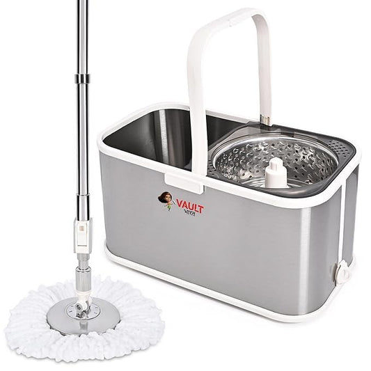 V61 SS Bucket Mop Set (Steel Wringer, 2 Refills)