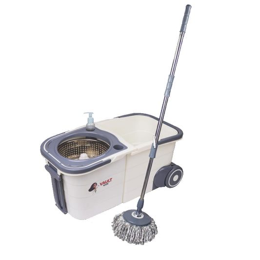 V60 Twin Spin Mop Bucket Set (Steel Wringer, 2 Grey Refills)