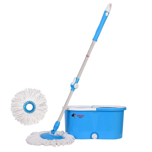 Premium Heavy Quality Mop Bucket for Floor Cleaner| 360 Degree Cleaning Spin Mop with Easy Wheels with 1 Refill Extra( Plastic Wringer)