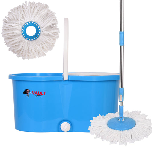 V55 Wheel Mop Bucket Set | Plastic Wringer, 2 Refills